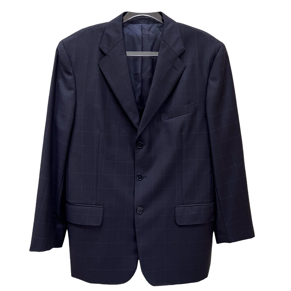 Faconnable 100% Wool Windowpane Plaid Suit Jacket Sport Coat Preppy Academia